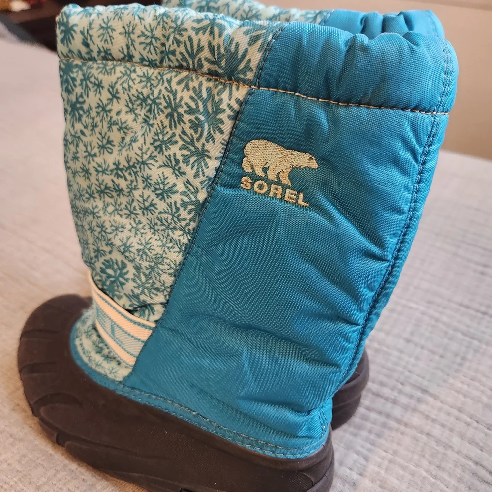 Sorel Winter Insulated Snow Boots Snowflake Teal Blue Black Womens Size 5